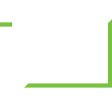 White and green icon of the number one with a box around it