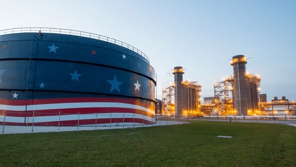 Nuclear power plant wrapped in the American flag