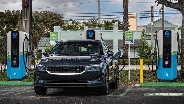 EV car at a charging station