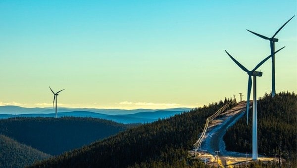 Wind turbines on mountainous terrain