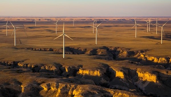 Wind farm with wind turbines