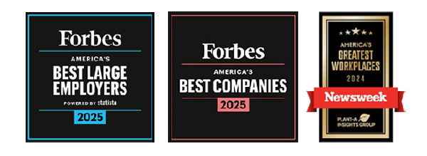 NextEra Energy awards logos: Forbes best America large employer, Forbes best American companies, Newsweek America's great work places.