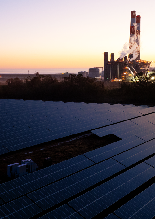 Sunset at NextEra Energy Manatee Solar Energy Center in Florida.
